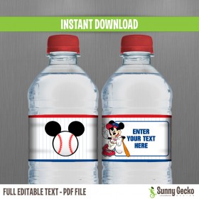 Mickey Mouse Baseball Birthday Bottle Labels or Napkin Rings 